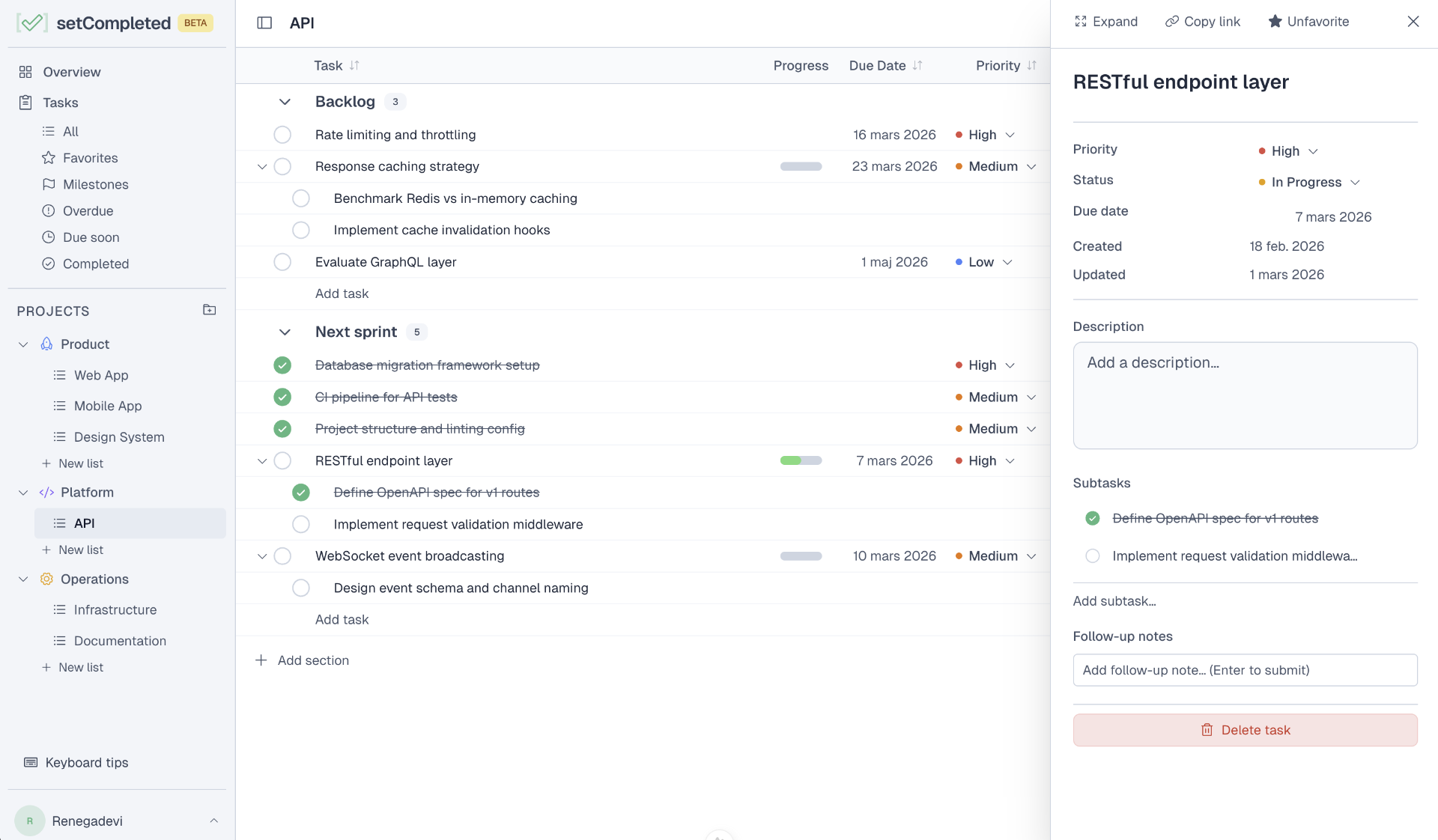 setCompleted task list view